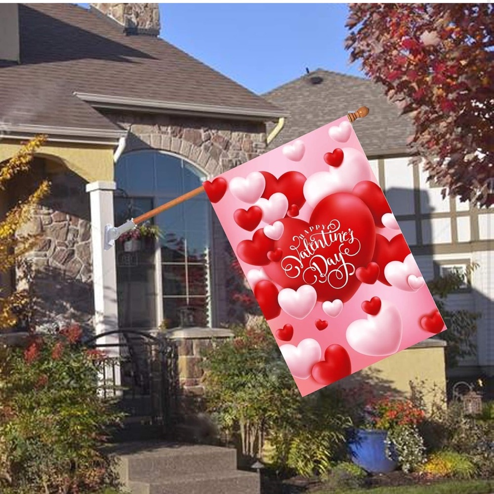 Valentine's Day Heart Flag - Pink & Red Holiday Decorative  Garden Flag 28‎ x 40